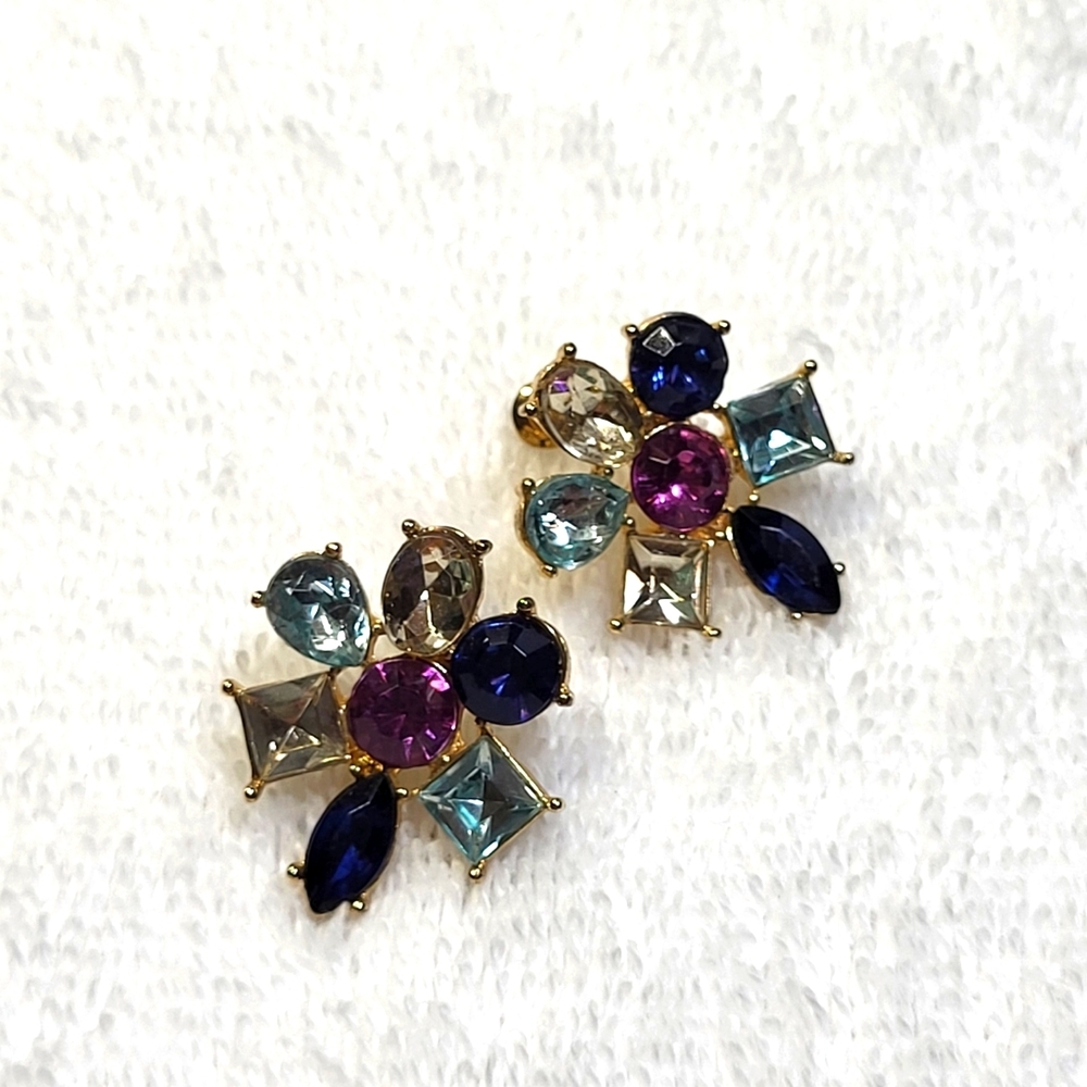 Multi-colored Gem Stud Earrings / Pierced - Picture 5 of 8